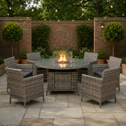 Outdoor Living Rattan 6 Seater Round Firepit Dining Set - thumbnail 1