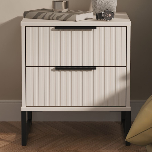Crowndale Fluted 2 Drawer Kashmir Matt Compact Bedside Cabinet Ready Assembled - image 1