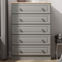 Crowndale Norfolk Dusk Grey and Bardolino Oak 5 Drawer Chest of Drawers Ready Assembled