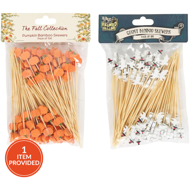 Pack of 100 Ghost or Pumpkin Bamboo Skewers - image 1