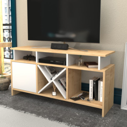 Decorotika Aurburn Single Door 8 Shelf Sapphire Oak and White TV Unit