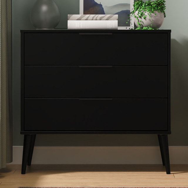 Crowndale Hong Kong 3 Drawer Matt Black Chest of Drawers Ready Assembled - image 1