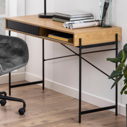 Florence Angus Single Door Oak and Black Office Desk