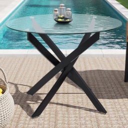 Living and Home 2 Seater 80cm Round Tempered Glass Dining Table Black