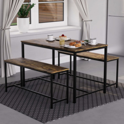 VIDA DESIGNS Brooklyn 4 Seater Metal Frame Dining Bench Set Dark Wood