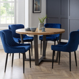 Julian Bowen Brooklyn 4 Seater Round Dining Set Oak and Blue