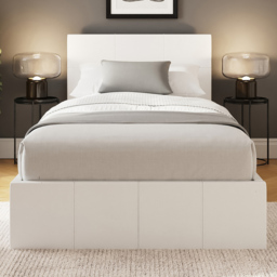 GFW White Single Faux Leather End Lift Ottoman Bed with Memory Pocket Spring Mattress
