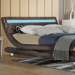Brooklyn Modern Curved King Size Brown Crushed Velvet LED Bed Frame - thumbnail 2