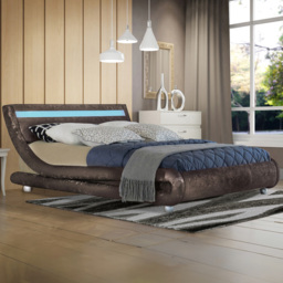 Brooklyn Modern Curved King Size Brown Crushed Velvet LED Bed Frame