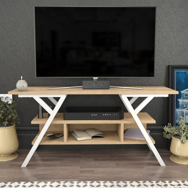 Decorotika Minerva 4 Shelf White and Oak Decorative TV Unit - image 1