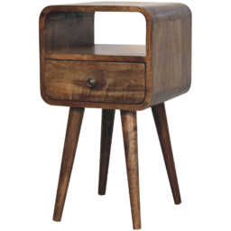 Artisan Furniture Grey Wash Single Drawer Single Shelf Solid Wood Mini Curve Open Bedside Table - thumbnail 3
