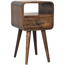 Artisan Furniture Grey Wash Single Drawer Single Shelf Solid Wood Mini Curve Open Bedside Table - thumbnail 4