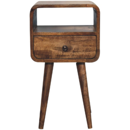 Artisan Furniture Grey Wash Single Drawer Single Shelf Solid Wood Mini Curve Open Bedside Table - thumbnail 2