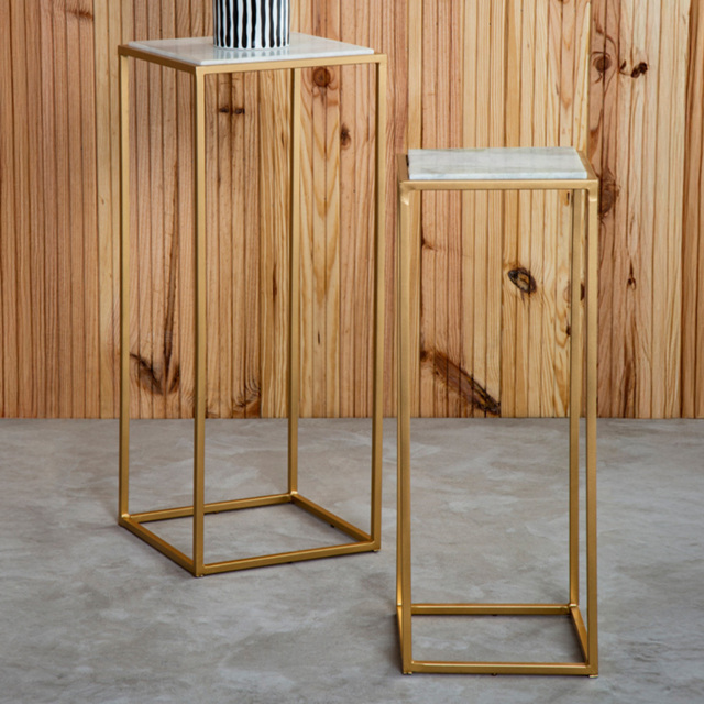 Premier Housewares Mandoli Gold and White Marble Top Square Nest of Side Tables Set of 2 - image 1