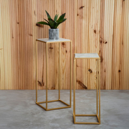 Premier Housewares Mandoli Gold and White Marble Top Square Nest of Side Tables Set of 2 - thumbnail 2