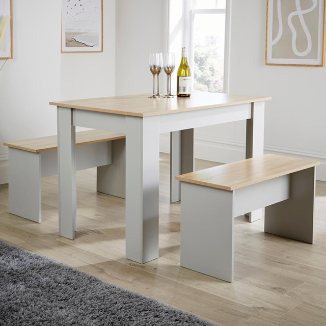 Home Source Camden 4 Seater Dining Table Bench Set Grey - image 1