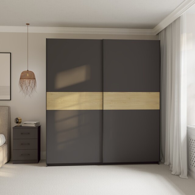 Andora Anthracite and Cream 2 Sliding Door Large Wardrobe - image 1