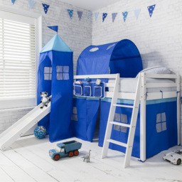 Noa and Nani Moro White and Blue Mid Sleeper Cabin Bed with Slide - thumbnail 1