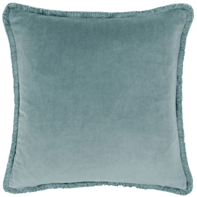 Paoletti Freya Duck Egg Velvet Fringed Cushion - image 1