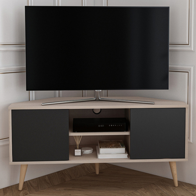 Decorotika Lesson Beige and Black 2 Door 2 Shelf Corner TV Unit - image 1