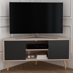 Decorotika Lesson Beige and Black 2 Door 2 Shelf Corner TV Unit