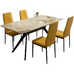 Indoor Living Emily 4 Seater Leather Marble Top Dining Set Mustard - thumbnail 2