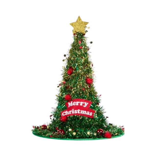 Green Tinsel Merry Christmas Pointed Hat - image 1