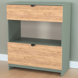 Crowndale Bora Gold Oak and Reed Green 2 Drawer Single Shelf Deep Chest of Drawers