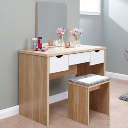 GFW Elizabeth 3 Drawer Oak Wood Dressing Table Set with Mirror