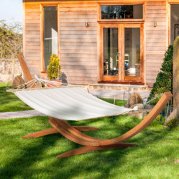 Outsunny White Hammock with Wooden Stand