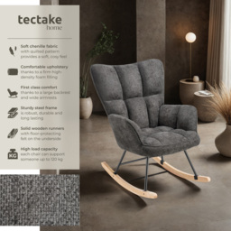 tectake Torve Anthracite Chenille Quilted Rocking Chair - thumbnail 3