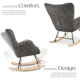 tectake Torve Anthracite Chenille Quilted Rocking Chair - thumbnail 4