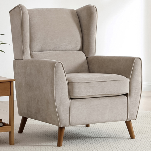 Lily Taupe Chenille Wingback Armchair with Wooden Legs - image 1