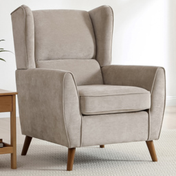 Lily Taupe Chenille Wingback Armchair with Wooden Legs