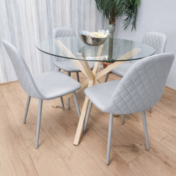 Portland Grey Gem Pattern Round Glass 4 Seater Dining Set - thumbnail 1