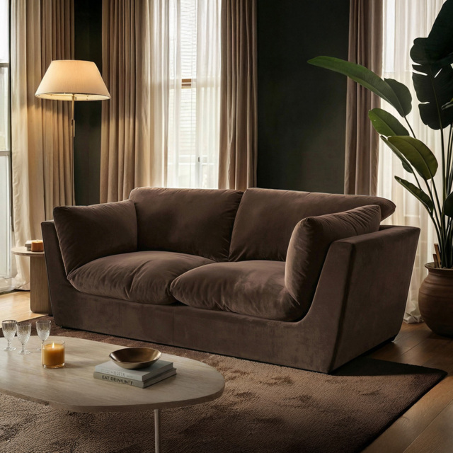 SOLACE+CO Orson 3 Seater Brown Velvet Sofa - image 1