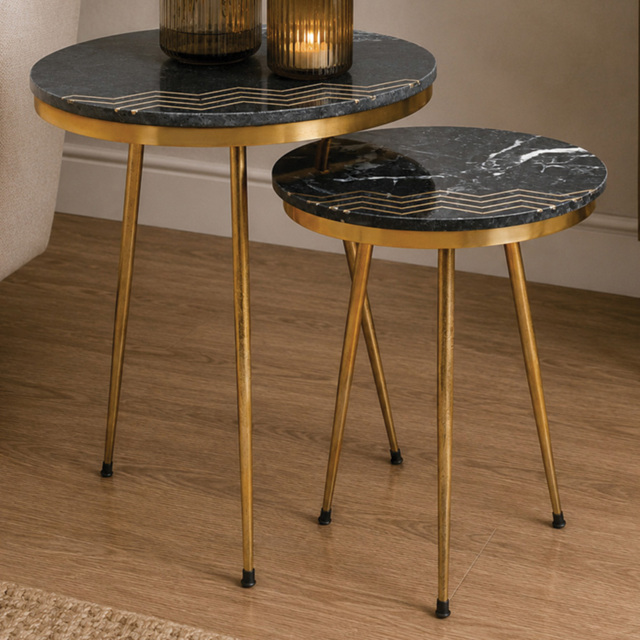 Premier Housewares Nirav Green Marble Top Side Table Set of 2 - image 1