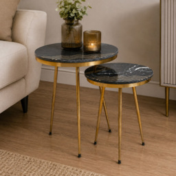 Premier Housewares Nirav Green Marble Top Side Table Set of 2 - thumbnail 4