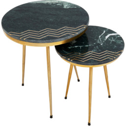 Premier Housewares Nirav Green Marble Top Side Table Set of 2 - thumbnail 2