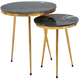 Premier Housewares Nirav Green Marble Top Side Table Set of 2 - thumbnail 3