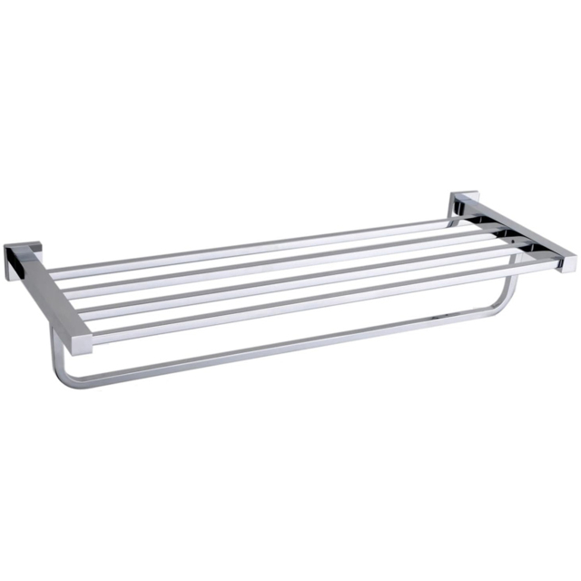 Nes Home Square Chrome Single Shelf Bathroom Rack with Towel Rail 585mm - image 1