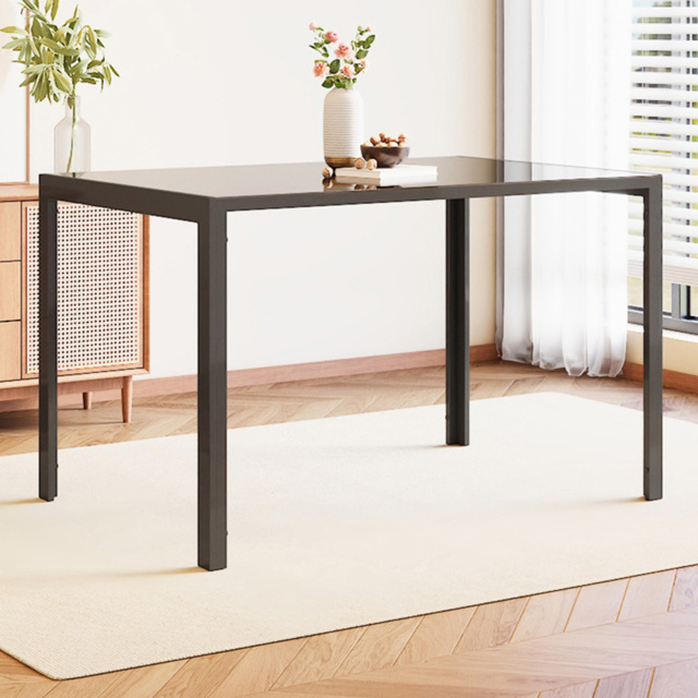 Living and Home 4 Seater Rectangular Tempered Glass Dining Table Black - image 1
