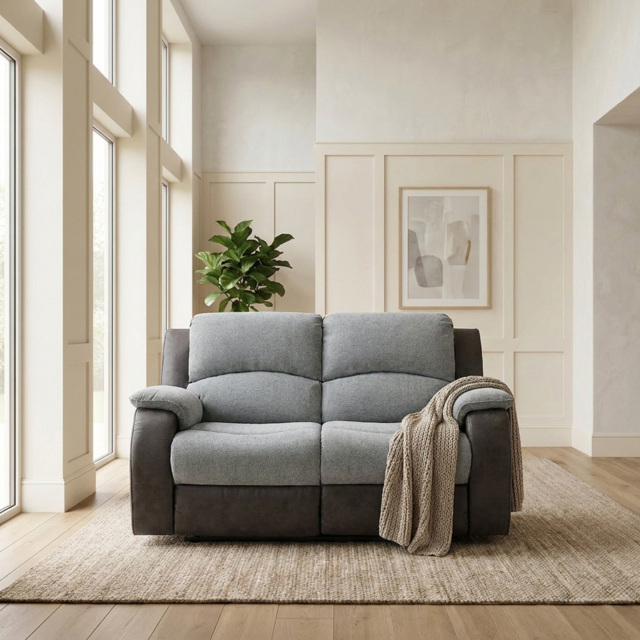 New Charleston 2 Seater Grey Manual Recliner Sofa - image 1