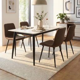 FWStyle Nova Esme 4 Seater Sintered Stone Dining Set Cream and Dark Brown