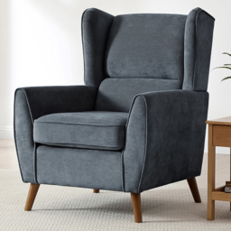 Lily Denim Chenille Wingback Armchair with Wooden Legs