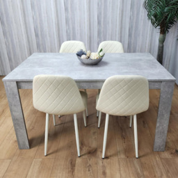 Kosy Koala 4 Seater Faux Leather Gem Pattern Dining Set Stone Grey Effect and Cream