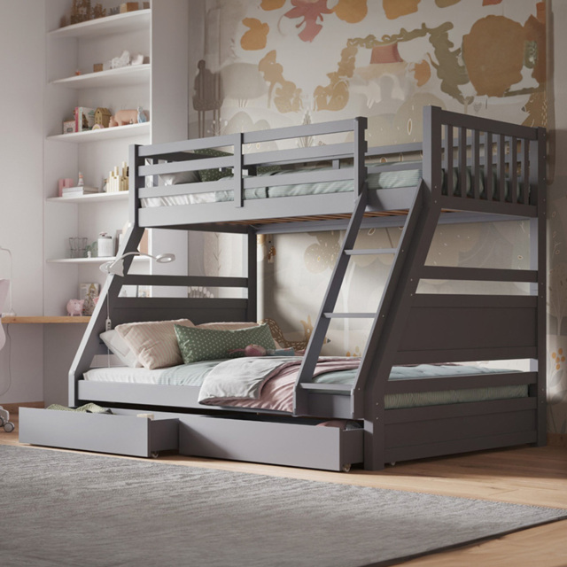 Flair Ollie Triple Sleeper Grey Wooden 2 Drawer Bunk Bed - image 1