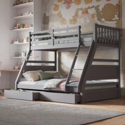 Flair Ollie Triple Sleeper Grey Wooden 2 Drawer Bunk Bed - thumbnail 1