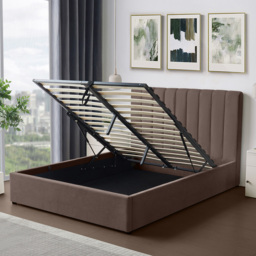 Artemis Home Evelynne Double Dark Brown Linen Upholstered Ottoman Bed - thumbnail 3