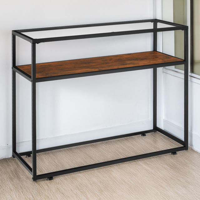 tectake Kilkenny 2 Shelf Dark Wood Rustic Console Table - image 1